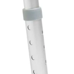 Close-up of an adjustable aluminum leg with a non-slip rubber foot.
