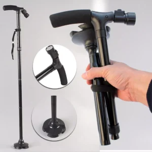 Walking Stick With Light | Folding Walking Cane Stick | Height Adjustable Heavy Duty | Foldable | Lightweight