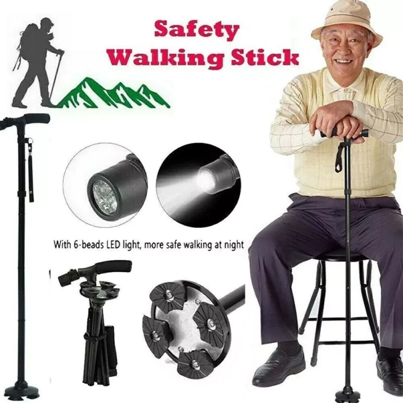 Walking Stick With Light | Folding Walking Cane Stick | Height Adjustable Heavy Duty | Foldable | Lightweight - Image 8