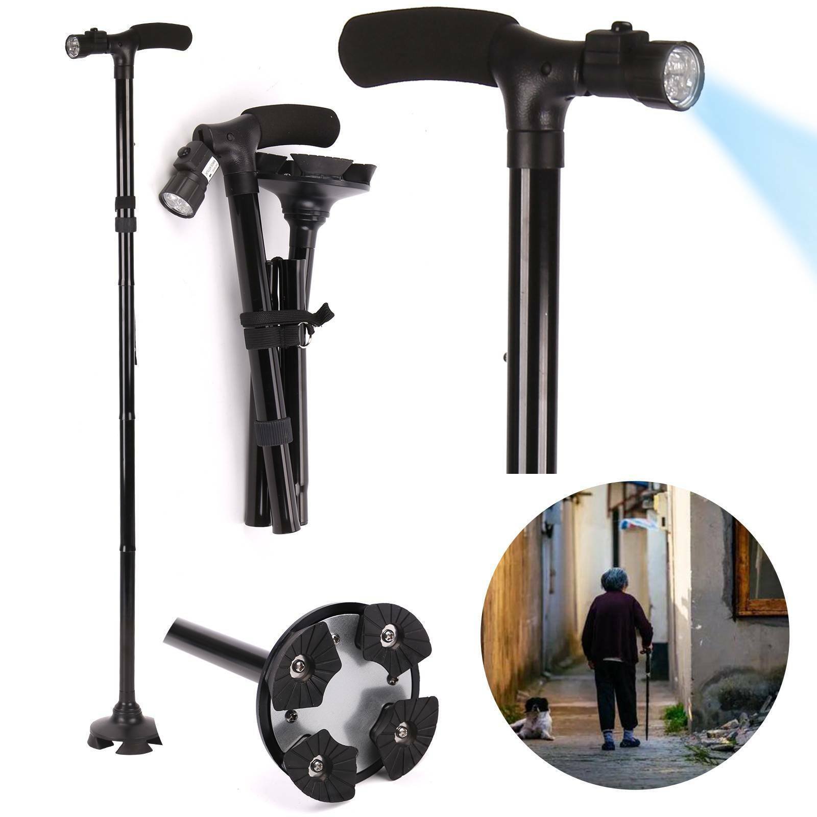 folding walking stick with torch light