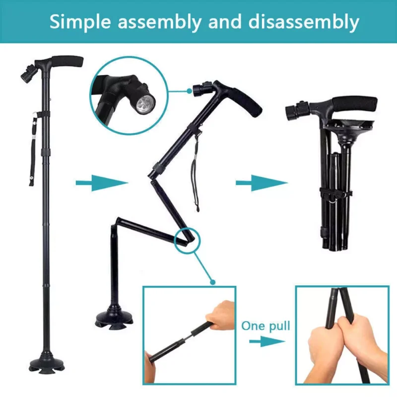Walking Stick With Light | Folding Walking Cane Stick | Height Adjustable Heavy Duty | Foldable | Lightweight - Image 7