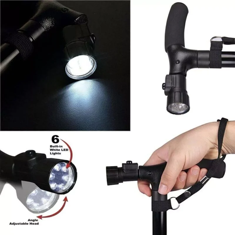 Walking Stick With Light | Folding Walking Cane Stick | Height Adjustable Heavy Duty | Foldable | Lightweight - Image 9