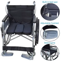 Lightweight Self Propelled Wheelchair | with Removal Commode Pan | Heavy Duty | Folding - Image 4