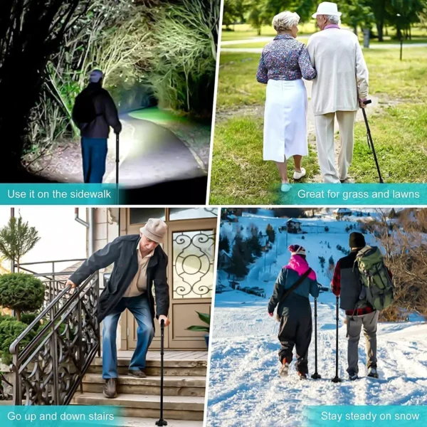 walking stick cane-adjustable walking stick-walking stick wit light-safety walking cane stick-folding walking stick with torch light
