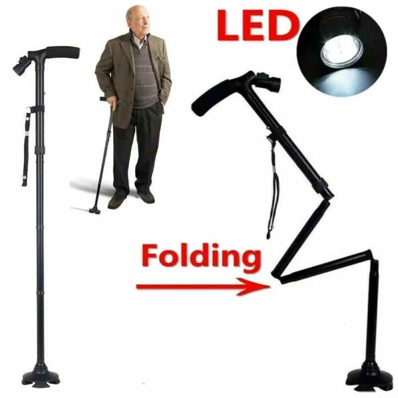Walking Stick With Light | Folding Walking Cane Stick | Height Adjustable Heavy Duty | Foldable | Lightweight - Image 3