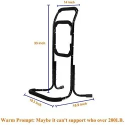 Standing aid with dimensions labeled: 33 inches tall, 14 inches wide, base 19.3 by 16.9 inches.