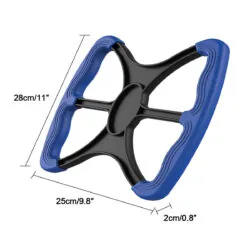 Manual stand aid with blue handles and dimensions labeled.