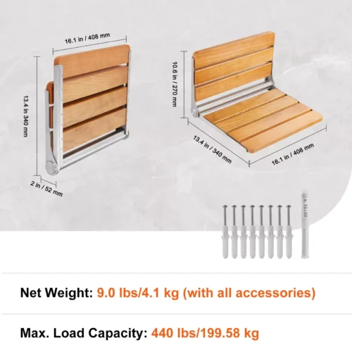 Fold Down Shower Seat | Wall Mounted Folding Shower Seat | for Adults & Seniors - Image 12