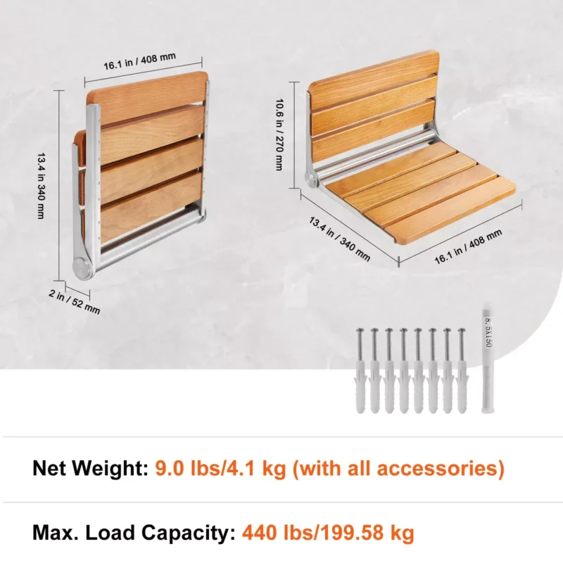 Fold Down Shower Seat | Wall Mounted Folding Shower Seat | for Adults & Seniors - Image 12