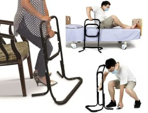 Mobility standing aid assisting individuals with sitting and standing from a chair and bed.