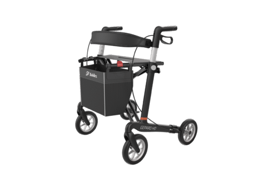 Gepard HD rollator with a black basket and carbon fiber frame.