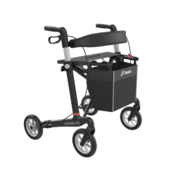 Gepard HD rollator with a basket attached, featuring carbon fiber frame.