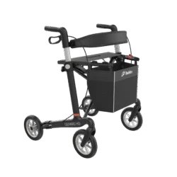 Gepard HD rollator with a basket attached, featuring carbon fiber frame.