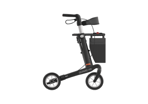 Side view of the Gepard HD rollator with carbon fiber frame.
