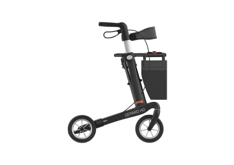 Side view of the Gepard HD rollator with carbon fiber frame.