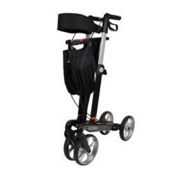 Gepard rollator made of carbon fiber with four wheels and a black storage bag.