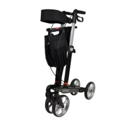 Gepard rollator made of carbon fiber with four wheels and a black storage bag.