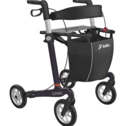 Gepard rollator in carbon fiber with a black basket and four wheels.