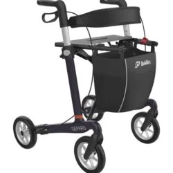 Gepard rollator in carbon fiber with a black basket and four wheels.