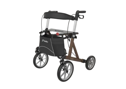Mobilex Lion rollator with large wheels and shopping bag.