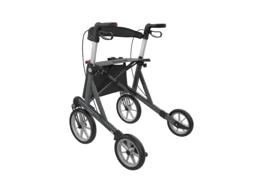 Side view of the Mobilex Lion rollator walker with large wheels.