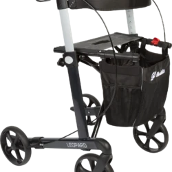 Anthracite Grey Mobilex Leopard rollator with seat and bag.