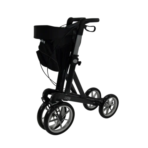 Mobilex Lion rollator with large wheels and shopping bag.
