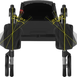Top view of rollator showing armrest angles.