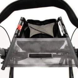 Top view of a Gepard rollator showing handle and mesh storage.