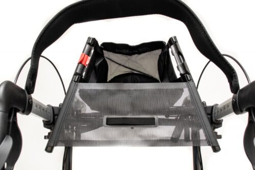 Top view of a Gepard rollator showing handle and mesh storage.