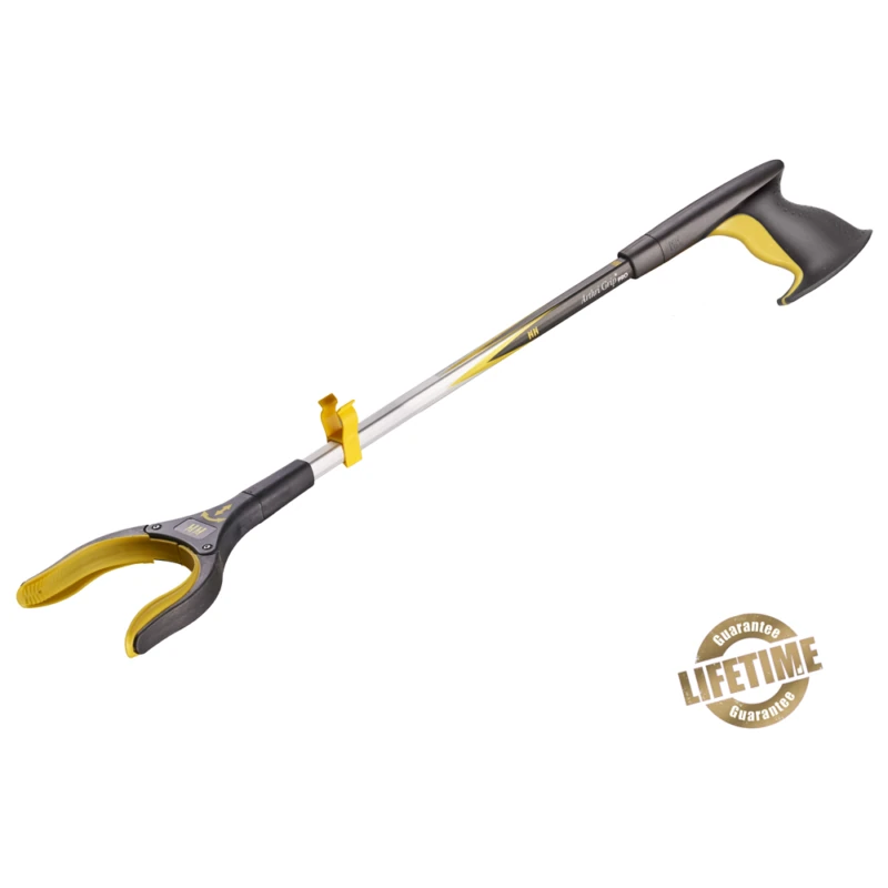 Arthri-Grip PRO Reacher with yellow and black handle and jaws.