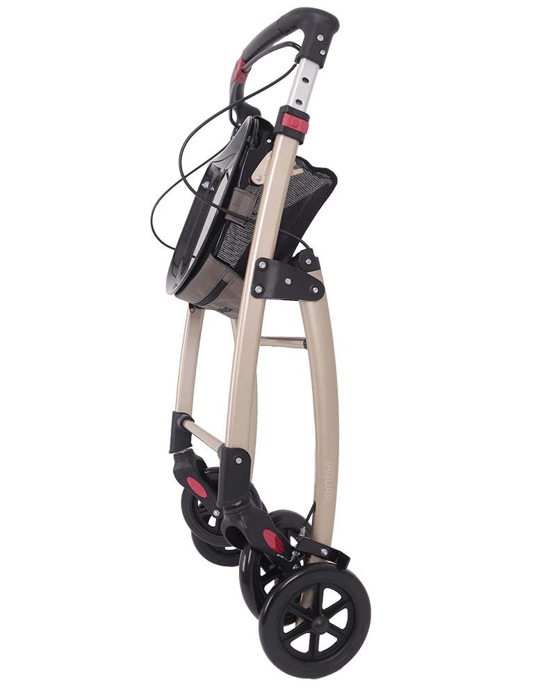 Folded Mobilex Jaguar Indoor Rollator in champagne color.