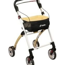 Mobilex Jaguar Indoor Rollator with a wooden texture tray and black carry bag.