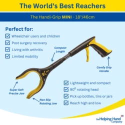 Handi-Grip Mini grabber tool with features highlighted.