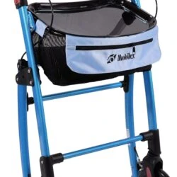 Blue Mobilex Jaguar Indoor Rollator with tray and carry bag