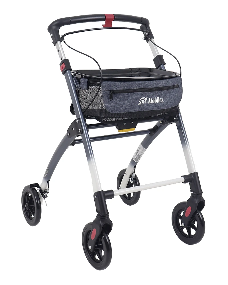 Mobilex Jaguar Indoor Rollator with tray and carry bag.
