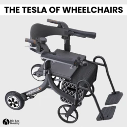 Eezy Roller electric wheelchair with foldable design and footrests.