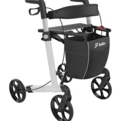 Mobilex Leopard rollator with black frame and shopping bag.