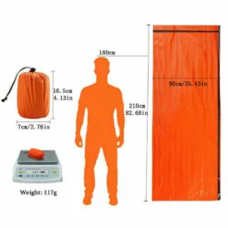 Orange waterproof cover with dimensions and weight displayed.