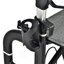 Close-up of cup holder and frame on Mobilex Puma Air rollator.