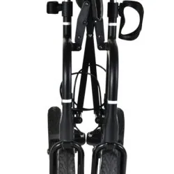 Front view of a folded all terrain rollator with large pneumatic tires and a Mobilex logo.
