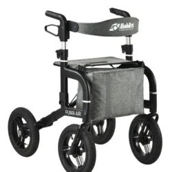 Mobilex Puma Air rollator with large wheels and a grey bag.