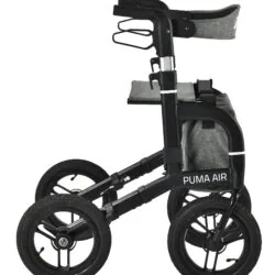 Side view of the Mobilex Puma Air rollator with large wheels and a matte black frame.