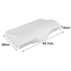 White contoured memory foam pillow with dimensions 49.7cm x 28cm x 10cm.