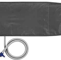 Gray blood pressure monitor cuff with attached tube.