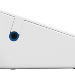 Side view of a white digital blood pressure monitor.