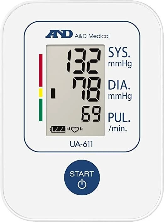 Close-up of a digital blood pressure monitor display showing readings.