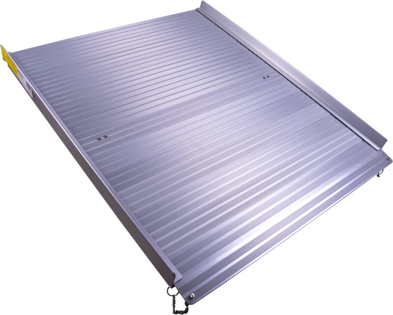 Aluminium rollable ramp with textured surface.