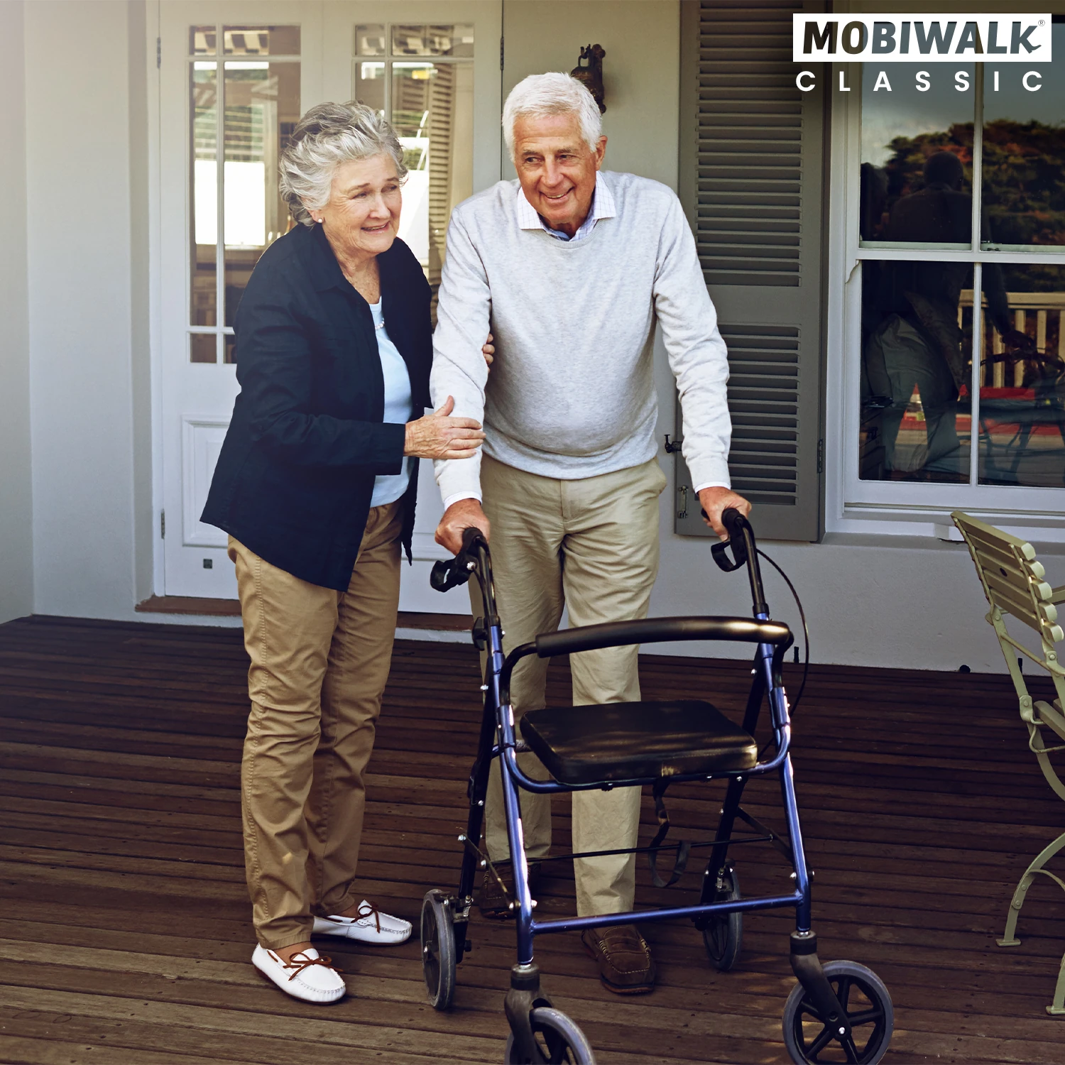 MobiWalk Classic 4 Wheeled Rollator with seat and under-seat storage
