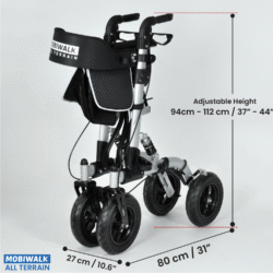MobiWalk® All Terrain 4 Wheeled Rollator with Pneumatic Big Wheels | Outdoor Walking Aid with Pneumatic Tyres | With Seat & Adjustable Backrest | Designed for Bigger Builds - Image 6